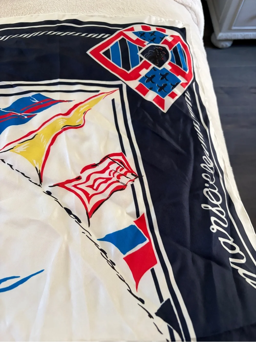 Nautical Print silk scarf Ralph Lauren  - Navy, White, Red flags boat